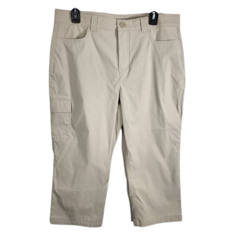 Eddie Bauer Women Tech Capri Cargo Pant 12 Cream Stretch Utility Hiking Gorpcore